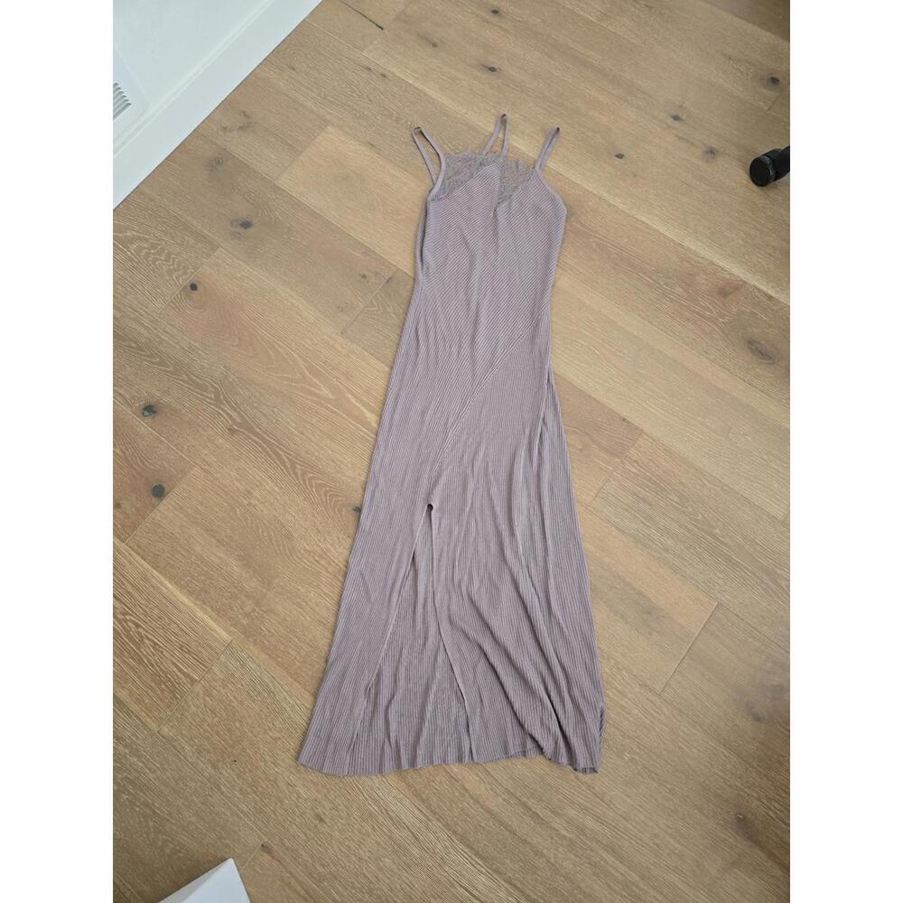 Zara Asymmetrical Combination Knit Slip Lace Dress in Dusty Lavender